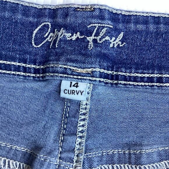 Copper Flash Women's Size 14 CURVY Blue Denim Mini Skirt Embroidered Pockets - Picture 9 of 10